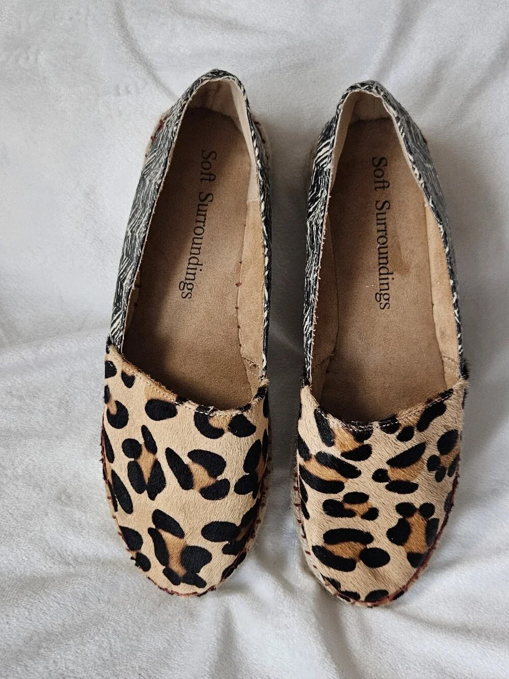 Soft Surroundings Leopard & Geometric Print Espadrilles in Tan & Black - Size 7M